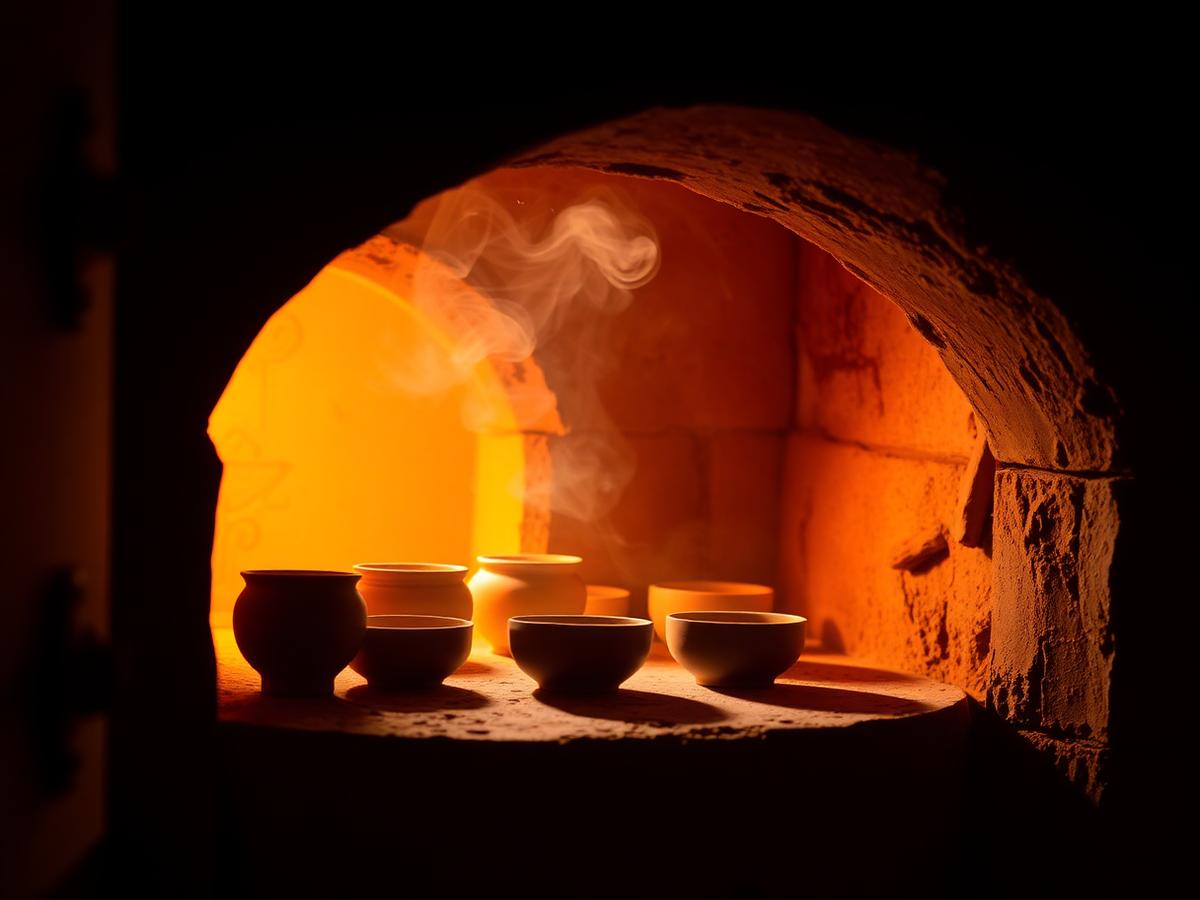 Glowing kiln during a high-temperature woodfire firing