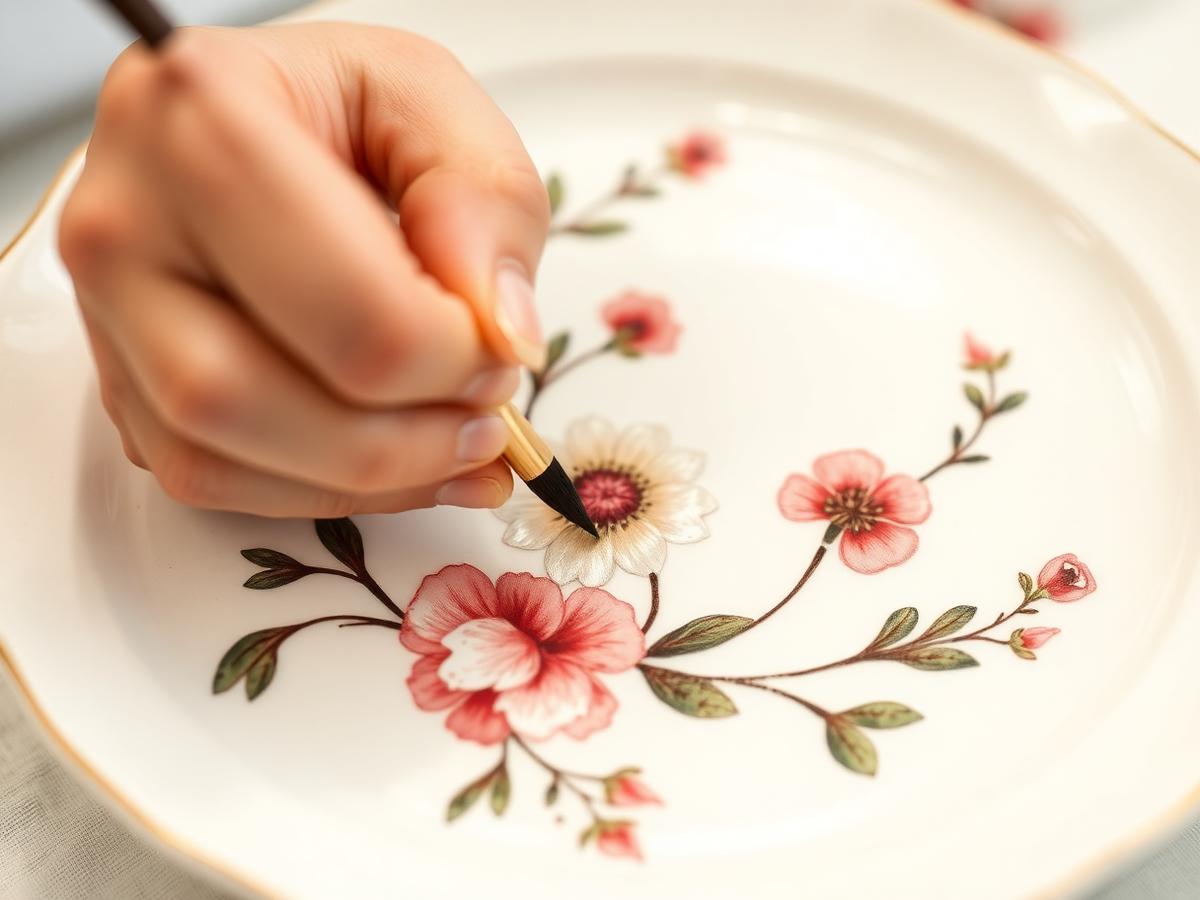 Brush applying glaze to a bisque-fired ceramic bowl