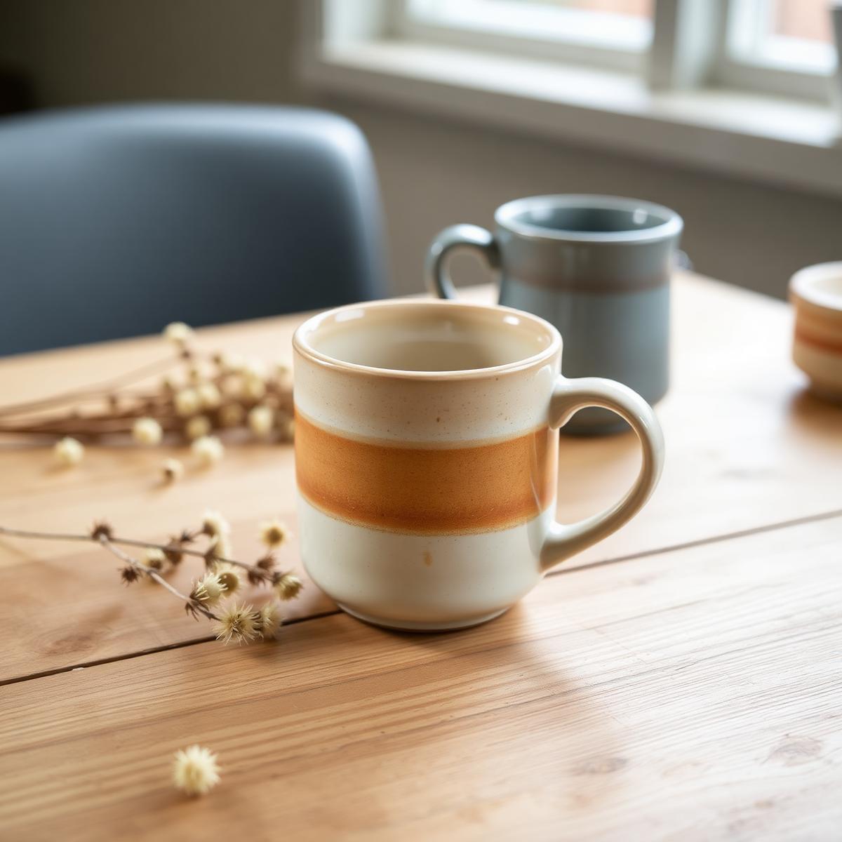 Stoneware coffee mug with iron-speckled glaze